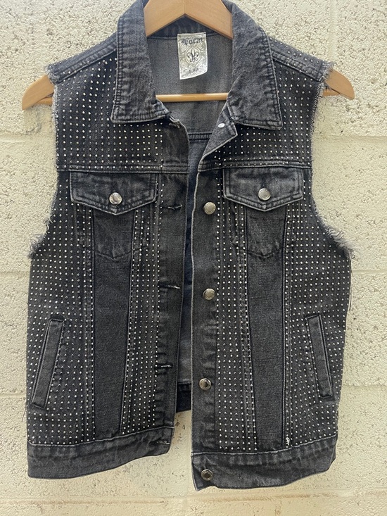 Vocal Jackets & Blazers - Vocal Studded Rhinestone Black Washed Denim Vest